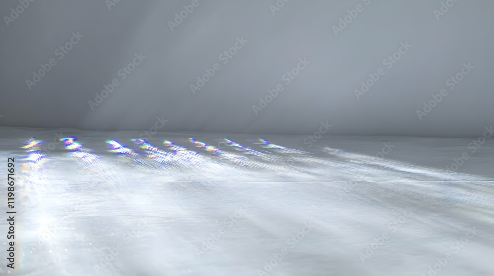 Poster Rainbow Light Caustics Creates Colorful Patterns on a White Surface Gently with Soft Lighting.
