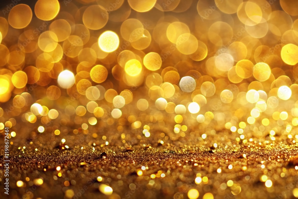 Poster panoramic abstract gold bokeh background - sparkling festive texture