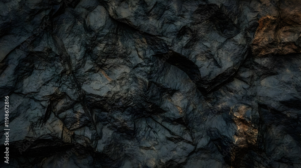 Poster dark rock formation displays rugged texture and uneven surface in a natural setting.