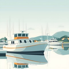 Fototapeta premium Serene Yacht Harbor Scene A Minimalist Illustration of Boats Moored in a Calm Bay.
