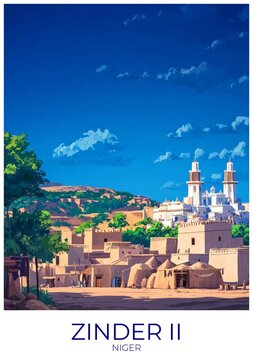 Zinder ii Niger Travel Poster Flat Illustration Print Decor Gift Canvas Wall Art Gift