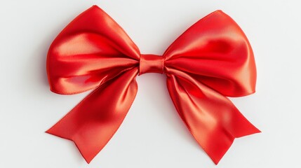 Fototapeta premium Elegant red bow with ribbon displayed on a clean white background for festive occasions