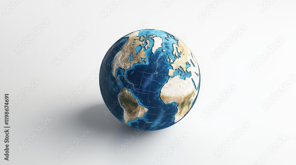 Poster global network rendered in 3d with dynamic depth on solid white background