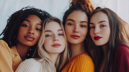 Obraz premium Group of women enjoying life together with diversity on solid white background