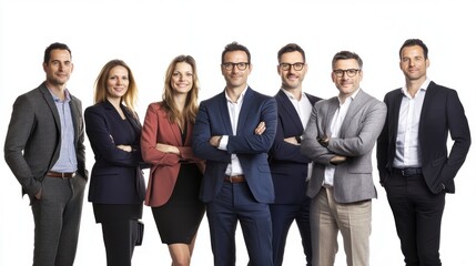 Fototapeta premium Innovative business team thriving in a coworking space on solid white background