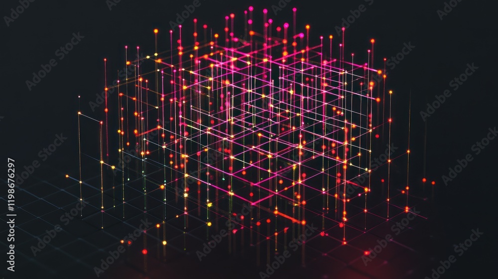 Poster isometric digital grid with plexus integration.