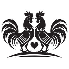 Silhouette design of two love roosters 
