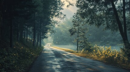 Fototapeta premium Lakeside road,dusk scenery.
