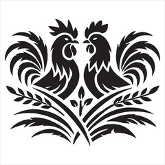 Silhouette design of two love roosters