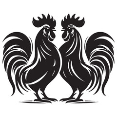 Silhouette design of two love roosters 