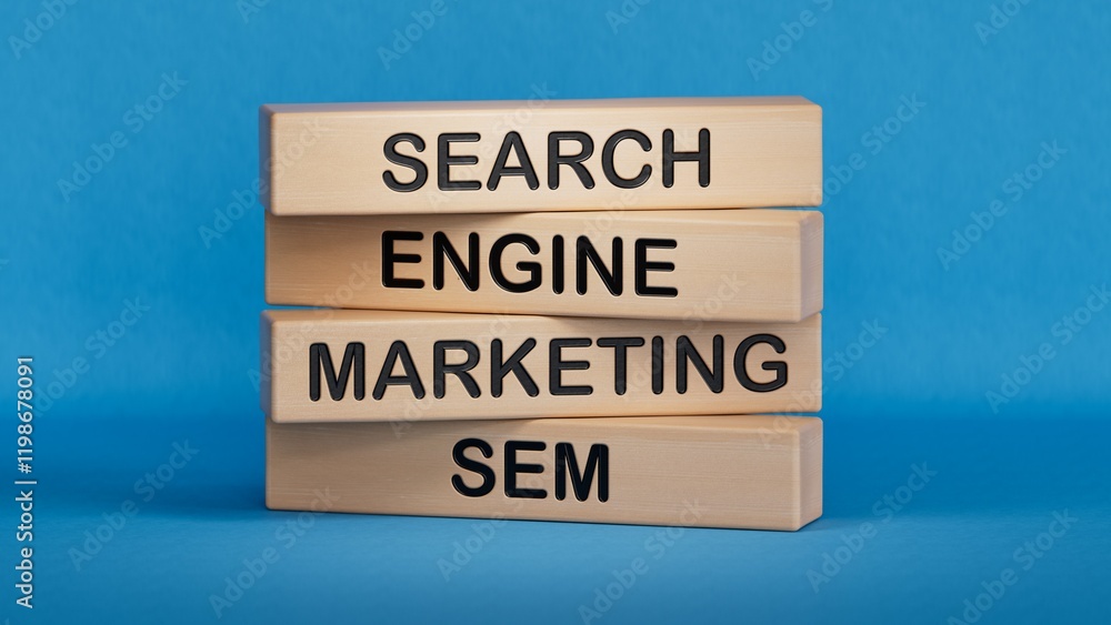 Poster sem symbol. concept word sem - search engine marketing on wooden cubes and blocks on a business and 