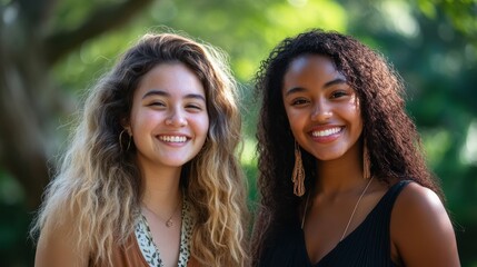 Fototapeta premium Multiracial women friends smiling outdoors.
