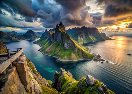 Panoramic View from Bergsbotn Viewing Platform, Senja Island, Norway - Dramatic Coastal Landscape