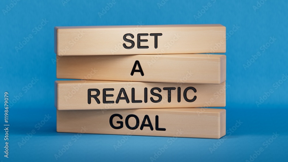 Poster set a realistic goal symbol. concept words set a realistic goal on wooden blocks.business and set a 