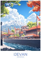 Ijevan Armenia Travel Poster Flat Illustration Print Decor Gift Canvas Wall Art Gift