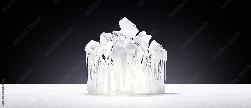 Poster ice movement iceberg concept. ice sculpture with sharp edges on a minimalist surface.