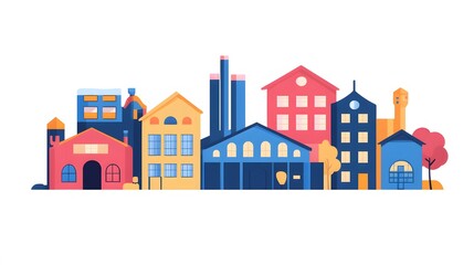 Fototapeta premium Colorful Cityscape Illustrating Diverse Building Structures