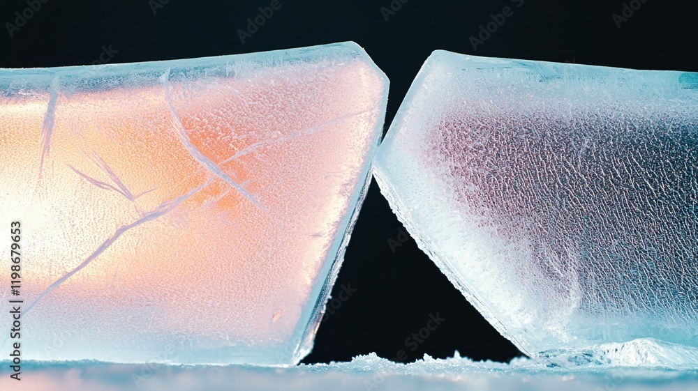 Poster ice movement iceberg concept. ice blocks with condensation and soft lighting effects.