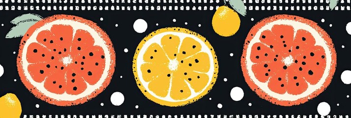 Fototapeta premium Stylized Citrus Fruit Slices on Black Background