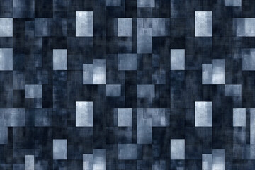 Abstract Background with Blue Rectangles Over Dark Crosshatch Texture, Seamless Pattern Design