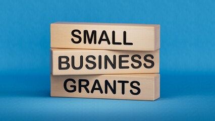 Small Business Grants symbol. Concept words Small Business Grants on wooden blocks.Business and Small Business Grants concept. Copy space.3D rendering on blue background.