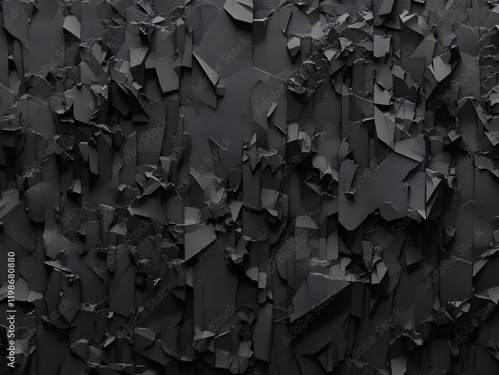 Poster abstract 3d render of shattered black surface with uneven fragments creates dramatic texture