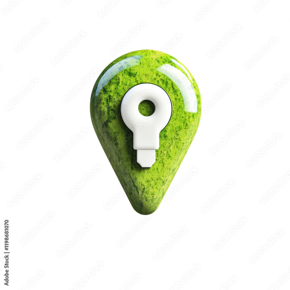Fototapete A 3D rendered image of a green location marker with a white lightbulb icon embedded within it symbolizing a green energy solution.