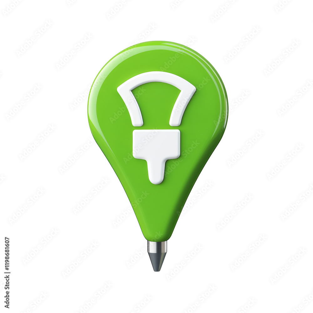Poster A three dimensional green map pin features a white lightbulb icon symbolizing ideas and location.