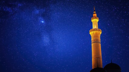 Night Mosque Minaret Starry Sky