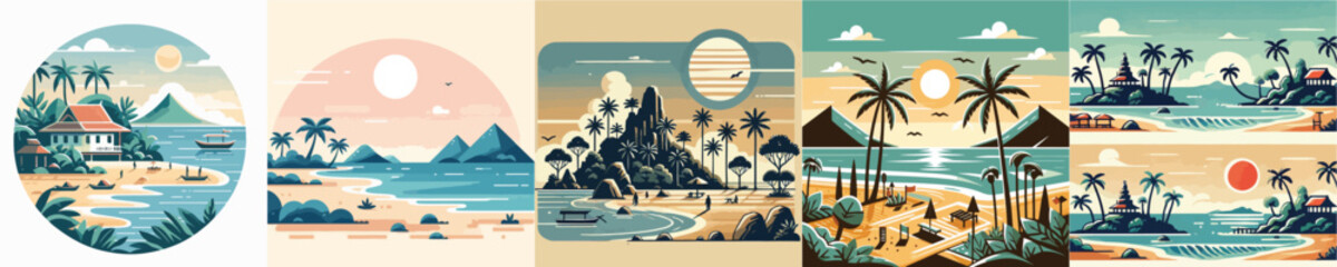 Obraz premium vector set of beautiful beach views
