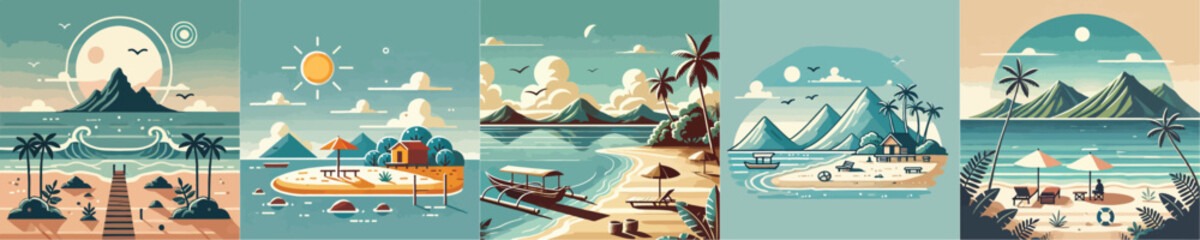 vector set of beautiful beach views