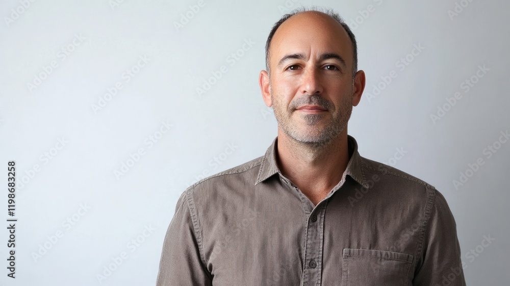 Poster portrait of an engineer in a professional setting on solid white background