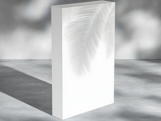 Blank White Rectangular Stand with Tropical Leaf Shadows on a Concrete Floor Display