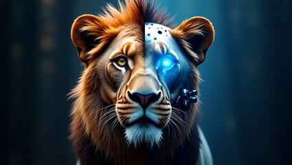 A beautiful robot lion combined with modern AI technology
