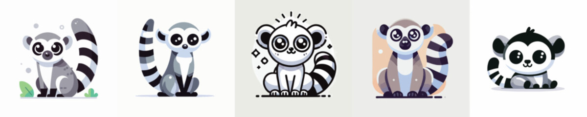 vector set of cute lemurs