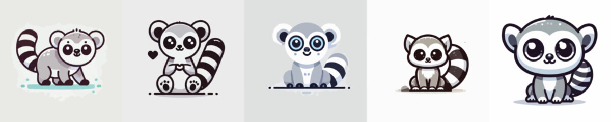 vector set of cute lemurs