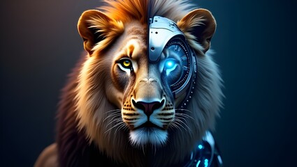 A beautiful robot lion combined with modern AI technology