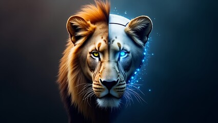 A beautiful robot lion combined with modern AI technology