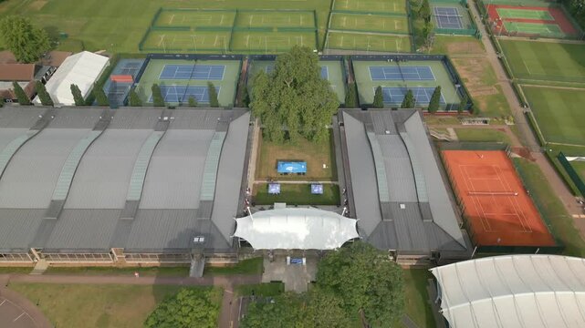 Bird eye view aerial shot National Tennis Centre in London, England