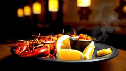 crawfish food on black background. Generative AI