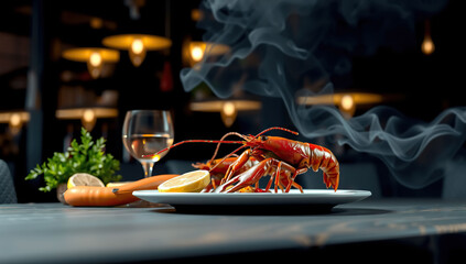 crawfish food on black background. Generative AI