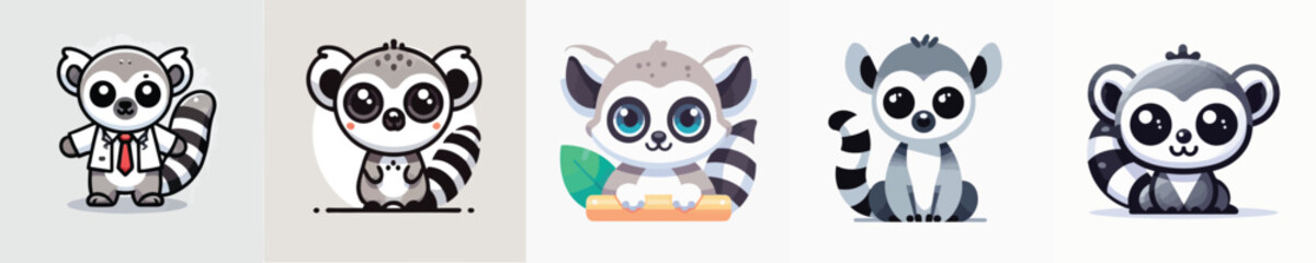 vector set of cute lemurs