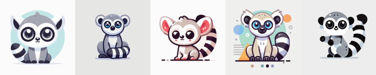vector set of cute lemurs