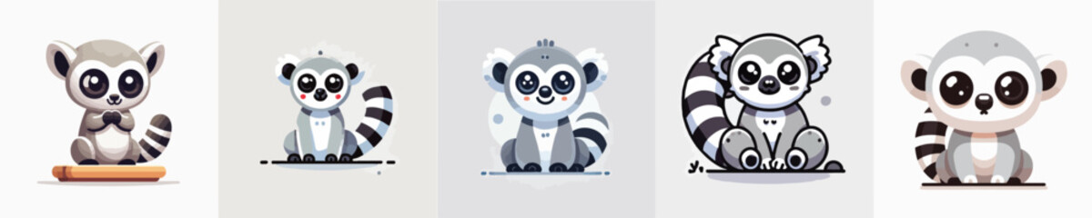 vector set of cute lemurs