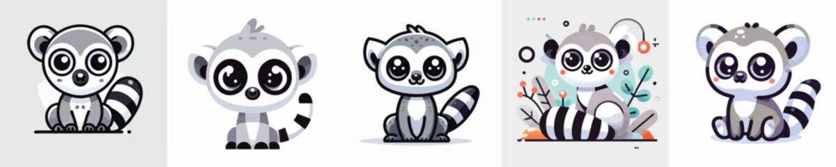 Obraz premium vector set of cute lemurs