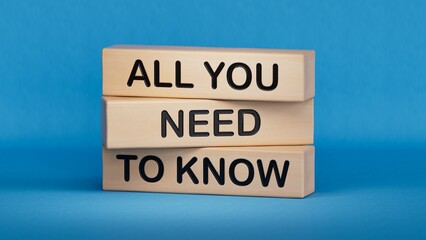 Obraz premium All you need to know symbol. Wooden blocks with words All you need to know, copy space.Business, all you need to know concept.3D rendering on blue background.