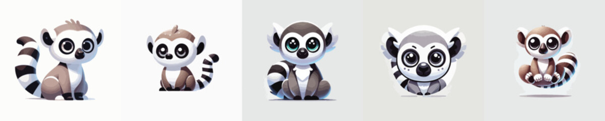 vector set of cute lemurs