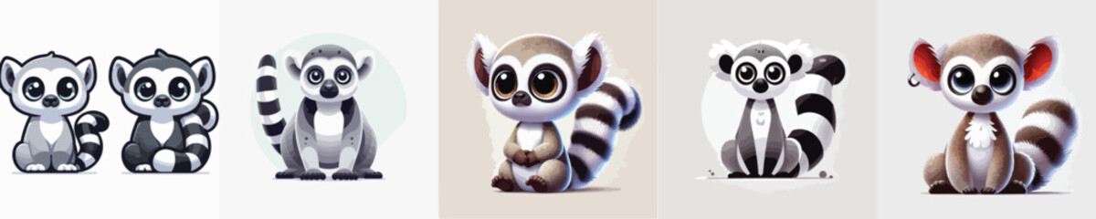 vector set of cute lemurs