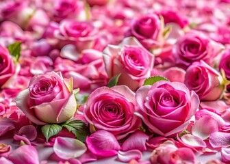 Fototapeta premium Pink Rose Petals Food Photography Background - Natural Delicate Floral Arrangement