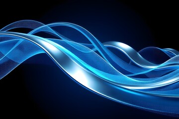 Naklejka premium Abstract blue waves creating a dynamic, flowing design on a dark background.
